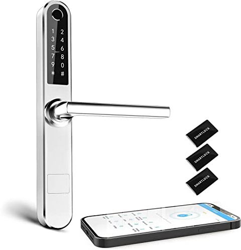 Ruveno Schlankes intelligentes Türschloss mit Tastatur, Fingerabdruck-Türschloss, Smart Home (Silber)