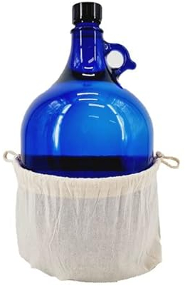 SELECTION ·1948 · ALBERTS · PREMIUM ALBERT PFÄFFLE 1x Glasballon blau 5 Liter mit Baumwollbeutel, Henkelflasche aus Blauglas inkl. Handschraubverschluss PP35 und Baumwollbeutel