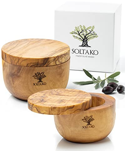 Olivenholz Salz- & Gewürzdose Salt & Pepper mit Magnetverschluss 2er Set