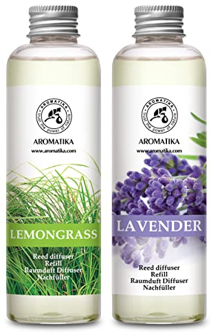 Raumduft Diffuser Nachfüller Lemongrass & Lavendel 400ml - 2x200ml - Nachfüller Set für Duftdiffusor - Reed Diffuser Refill - Raumbeduftung - Zimmerduft - Diffuser Nachfüllen - Raumluft