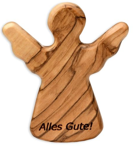 Kassis Geschenkartikel Olivenholz-Schutzengel - Handgefertigte Engel-Figur aus Bethlehem - Schutzengel-Glücksbringer - (Alles Gute) - (1 Stück)