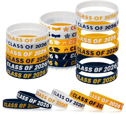 ePicsoa 30 Pcs Class of 2026 Wristbands, 6 Styles Rubber Bracelets | for Graduation Gifts, Silicone Wristbands Present for Students Teachers Gift, Graduation Party Supplies