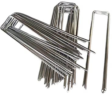 U-förmige Gartenstecker、50 Gartenbodenanker, 4cm breit und 15cm langr,U-förmige Gartenstecker/verwendet, um Wasserrohre, Sonnenschirmtuch, Rasen, feste Mulch und Bodengitter zu befestigen (Silber)