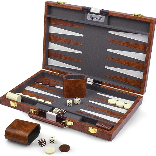 Große Backgammon-Sets für Erwachsene – Klassische Brettspiele für 2 Spieler, Erwachsene und Kinder – Premium Backgammon-Set mit 38 cm Spielbrett in hochwertigem PU-Leder-Etui