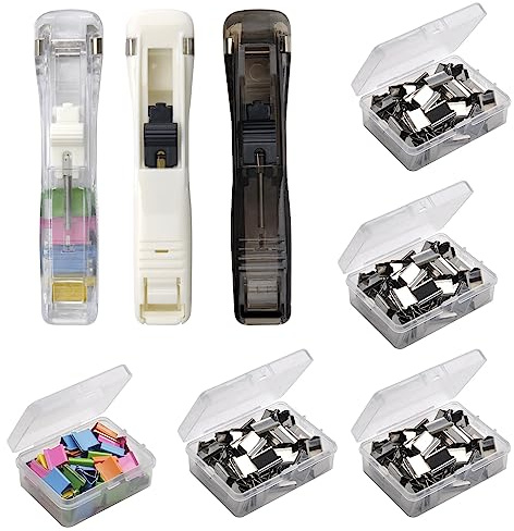 Distributore di clip per cucitrice 3 pezzi, dispenser graffette riutilizzabile portatile, con 250 clip in acciaio inox adatto ufficio, casa, scuola