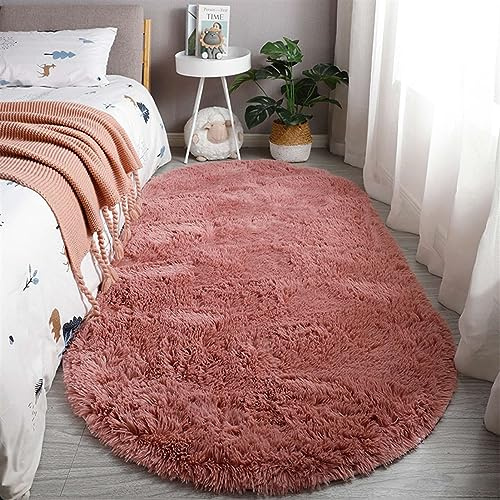 SK Studio Teppiche rutschfest Waschbar Teppich Wohnzimmer Hochflor Teppich Shaggy Modern Langflorteppich Schlafzimmer Kuschelig Bettvorleger Rosa A, 60x200cm