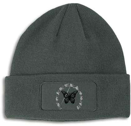 Custom Patch Beanie Zebra Longwing Butterfly Winter Hats Acrylic Skull Cap Hats for Men & Women 1 Size Dark Grey Design Only