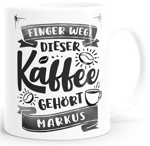 SpecialMe® Tasse Spruch Finger Weg dieser Kaffee gehört Wunschname Geschenk Kaffeeliebhaber personalisiert Bürotasse Weiss standard