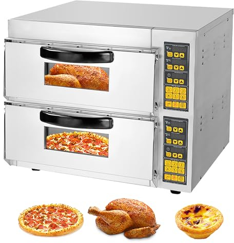 Commercial Pizza Oven, 16 inch Pizza Double Deck, Electric Oven Multipurpose Toaster Bake Broiler 40L Capacity Stainless Steel for Restaurant Home For Pizza Bread Tarts Barbecue Dessert Kebabs