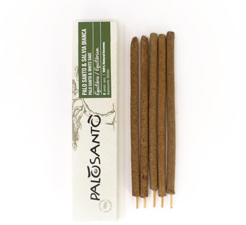 PALOSANTO - Encens Naturel Palo Santo à la Sauge Blanche - 5 bâtonnets - Baton Encens fabriqué à la Main au Pérou - Rétablit l'équilibre énergétique et purifie Les environnements