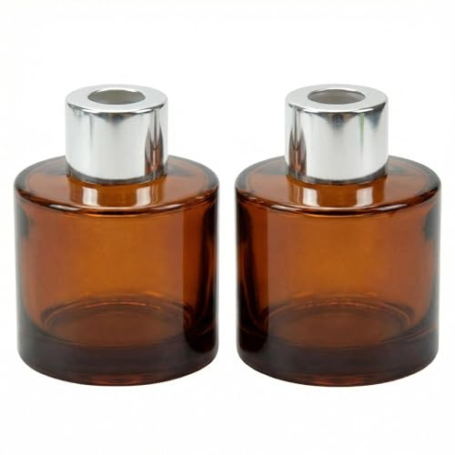 TOPWEL 2PCS 50ml/1.6oz Empty Glass Diffuser Bottle Diffuser Jars Aromatherapy Storage Container Fragrance Accessories Use for DIY Replacement Reed Diffuser Sticks Decor (Amber)