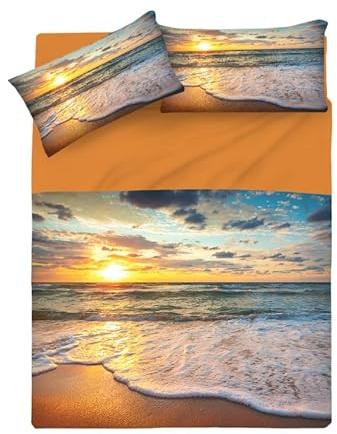 INTRECCI Set Lenzuola Matrimoniali in Cotone, Stampa Alta Qualità, Lenzuolo Sotto + Lenzuolo Sopra + 2 Federe, Comfort, Morbidezza, per Pelli Sensibili, non Stringe in Lavatrice. Fantasia: Sunrise