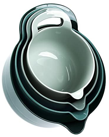 BoxedHome 4 Pack Green Nesting Mixing Bowl with Pour Spout and Handle, BPA Free Microwave & Dishwasher Safe (Green, 4 Pack with Handle)