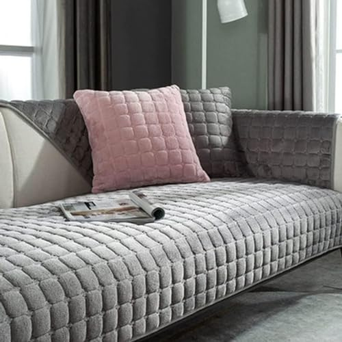 Samt Sofabezug 1 2 3 4 Sitzer, Sofaschoner Antirutsch sofa cover l shape, sofa bezug set Sofa überzug Ecksofa couch überwurf sofaüberwurf, sofa überwurf couch überzug L Form,Dark gray,110x160cm