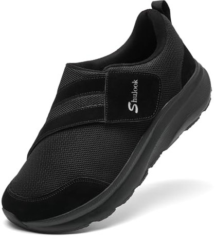 SHULOOK Diabetiker Schuhe Herren Extra WeitSchuhe für Geschwollene Füße Senior Schuhe mit Klettverschluss 2E (Schwarz 43.5 EU)