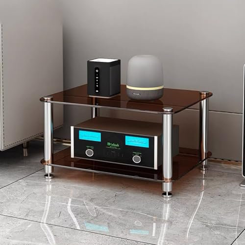 GUAWJRZDP Mehrstufiger Audio Rack Hi Fi Regal, Hi Fi Rack Aus Gehärtetem Glas, Offenes Phonoschrank, Hi Fi Regal Mit Stoßdämpfendem Design, Plattenspieler Regal for Wohnzimmer(Brown,2-Tier)