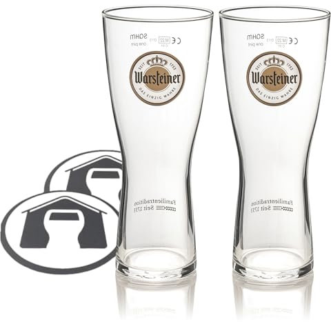 GarageBar Warsteiner, bicchiere da birra da pinta nucleato, prodotto ufficiale, fornito con 2 tappetini antigoccia per birra, 2 bicchieri