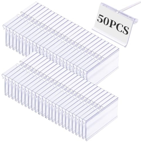 50 Stück Etikettenhalter aus Kunststoff, PVC Transparent Namensschild 6 x 4.2 cm Preisschilder Etiketten, für Draht-Regale Preisetiketten zur Waren-Beschilderung, Supermarkt Shop Regal Etikettenhalter