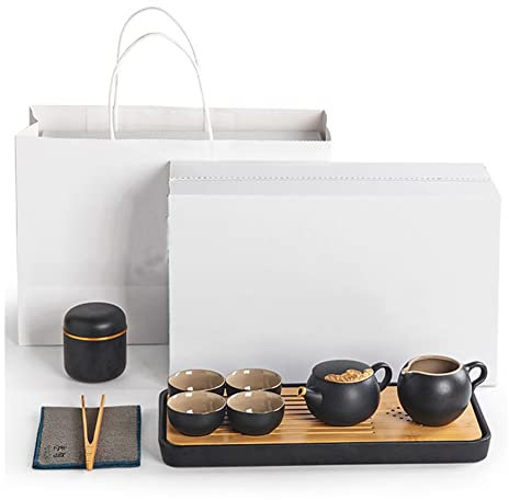 MOKLYF Set da tè Gongfu, Set da teiera, Set da tè Cinese, Set da tè da Viaggio, Tazze da tè Kung Fu, Set da tè in Porcellana Nera Dehua, Tradizionale Tazza da tè in Ceramica (