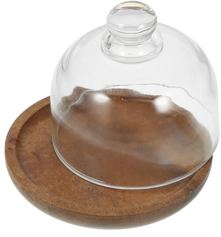 Ciieeo Cuenco De Postre De Madera Con Tapa De Bandeja De Madera Para Alimentos Cubierta Transparente Para Postres Bandeja De Vidrio Para Pasteles Protección Para Pasteles