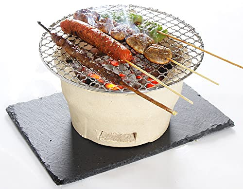 Traditioneller Holzkohlegrill aus Ton mit Edelstahlnetz, Tischgrill für den Außenbereich, für Party, Picknick, altmodischer Karbonofen, Braun