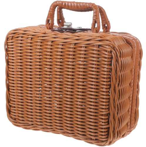 YARNOW Valigia Intrecciata in Imitazione Rattan 8.66X6.30X3.94 Pollici Custodia Retro Con Rivestimento Interno E Chiusura a Blocco Per Archiviazione Domestica E Decorazioni Casa