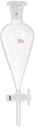 PATIKIL 250ml Imbuto Separatore Conico, Imbuto Separatore in Vetro Borosilicato a Pareti Spesse con Giunti 24/29 e Rubinetto in PTFE per Estrazione e Titolazione