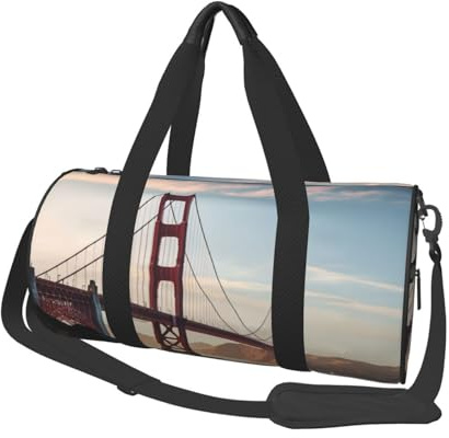 Sporttasche für Damen und Herren, Reisetasche, Goldenen Gate Bridge, Wochenendtasche, Segeltuch, Handgepäcktasche für Reisen, Schwimmen, Fitness, Workout, Sport, Seesack, Schwarz, Einheitsgröße,
