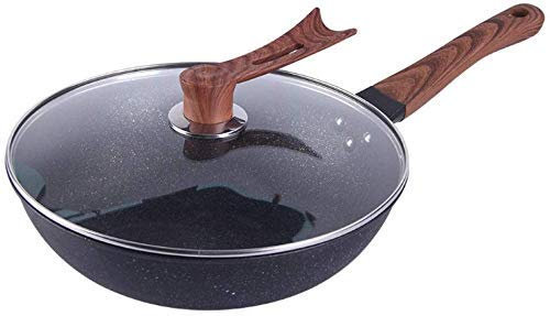 Wok Pan Maifanshi Multifunción Antiadherente Sin Aceite Olla de Humo Hogar Fondo Plano Wok Shabu-shabu Olla de Estofado Caliente Estufa de Gas Cocina de Inducción Olla Universal para Cocinar Freír