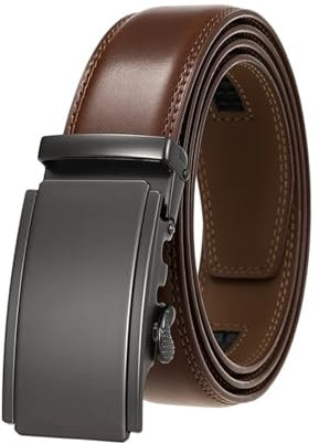 Generisch 3,5 cm Herrengürtel, silberner Metall-Automatikschnallen-Hosengürtel, brauner Herrengürtel(105cm,Black brown)