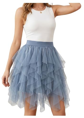 WERFORU Damen Tüllrock Midi Geschichtetes Mesh-Design Tüllrock Elastischer Taillenbund A-Linie Netzrock für Party Alltag und Festlichkeiten
