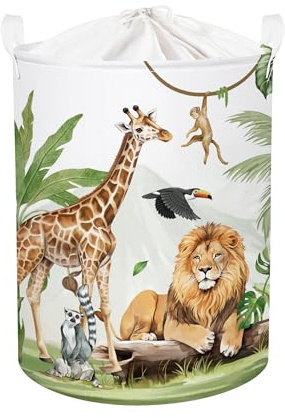 HUUMONSS Safari Tiere Kinder Wäschekorb Faltbar für Jungen Mädchen Giraffe Löwe Groß Kleidung Spielzeug Aufbewahrungskorb für Kinderzimmer Bad, Affe, 63L