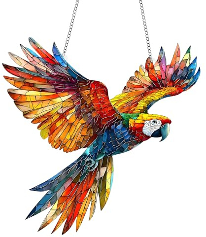 Parrot Dreamcatcher Suncatcher - Stained Glass Effect Window Hanging - Mystical Parrot Acrylic Ornament - Colourful Fantasy Sun Catchers for Windows Indoor Outdoor Garden Home Decor - Unique Gothic Gi
