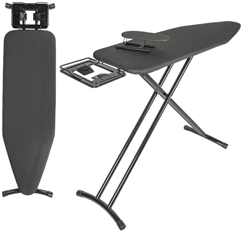 OUUTMEE 110*30CM Folding Ironing Board with Iron Rest, Foldable & Collapsible Ironing Table with Heat-Resistant Cover, Adjustable Height Ironing Board with Non-Slip Feet, Space-Saving & Sturdy(Black)