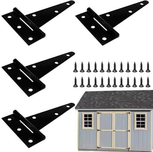 4er-Pack TüRscharniere,Mit Befestigungsschrauben,100mm TüRscharnier,T-Typ TüRscharniere FüR HolztüRen,Verzinkt Scharniere Klappbar,Universal Schwarz,Geeignet FüR SchuppentüRen,GartentüRen,Fenster