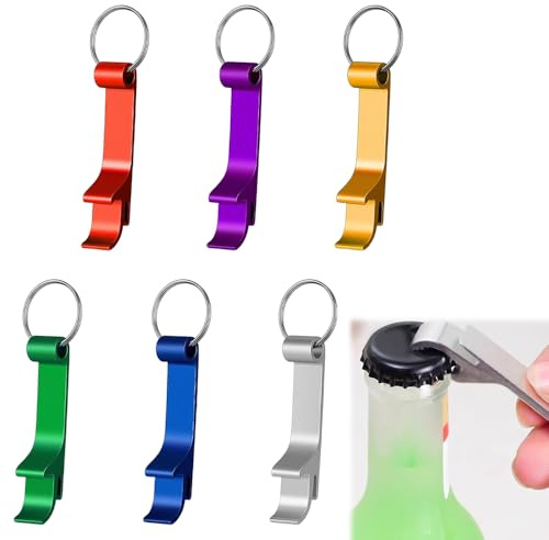 6 Pack Multi-Color Bottle Opener Keychains ,Heavy Duty Beer & Soda Can Openers with Key Ring for Men Women, (Silver + Blue + Red + Purple + Yellow + Green)