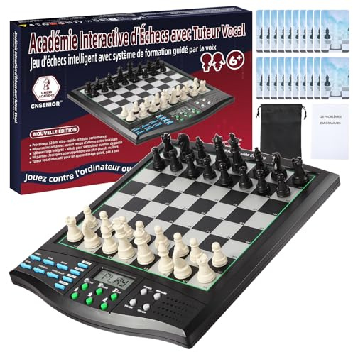 CNSENIOR Échiquier Électronique Interactif 2000 ELO – Jeu d’Échecs Électronique avec LED, Tuteur Vocal Français, Plateau Magnétique Portable – Ordinateur d’Échecs pour Adultes & Enfants Débutants