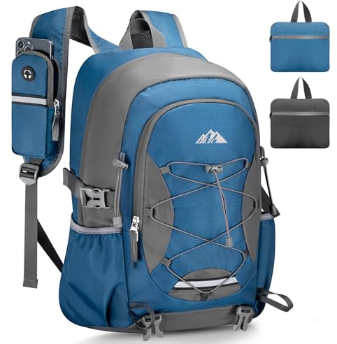 BOLONI 36L Ultraleicht Faltbarer Rucksack: Damen & Herren Leichter Wanderrucksack, Klein Verstaubarer & Wasserdichter Reiserucksack mit Nassfach für Wandern, Sport, Outdoor & Travel Blau