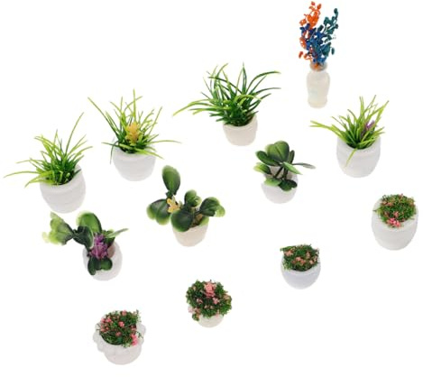 BESPORTBLE 12pcs Mini Dollhouse Bonsai Plants Miniature Outdoor Scene Accessories Realistic Tiny Flowerpot Models Creative Garden Decor for Doll House