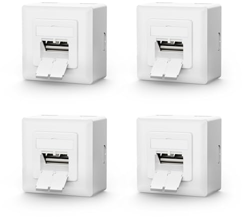 VCELINK RJ45 Netzwerkdose CAT6A, 2 Port LAN Dose für Aufputz oder Unterputz | 10 Gbit/s Geschirmt Aufputzdose 500 MHz, universal netzwerkdose, PoE, CAT6 CAT5, EIA/TIA T568A&B, Weiß, 4 Stück