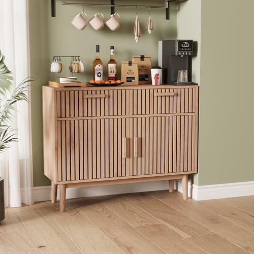FEEOHOME Buffet Bas, Meuble de Rangement avec 2 Tiroirs et 2 Portes, Commode Multifonctionnel en Bois, Armoire de Cuisine pour Salon, Cuisine, Bureau, 35 x 100 x 80 cm