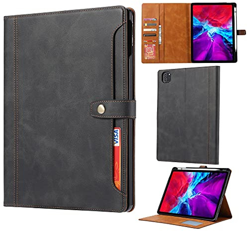 Resa med surfplatta Tablet Väska till iPad Pro 12,9 tum 2021 Magnetisk lås Flip Fällningsställe med Auto Wake/Sleep Tablet Case Cover Surfplatta skydd(Siyah)