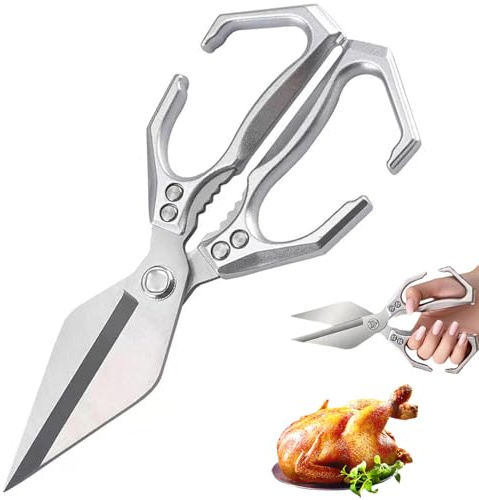 Multifunctional Heavy-Duty Kitchen Shears,2 in 1 Kitchen Scissors All Purpose with Walnut Cracker,Heavy Duty Stainless Steel Cooking Shears with Ergonomic Handle for Cutting Meat, Food, Fish (Silver)