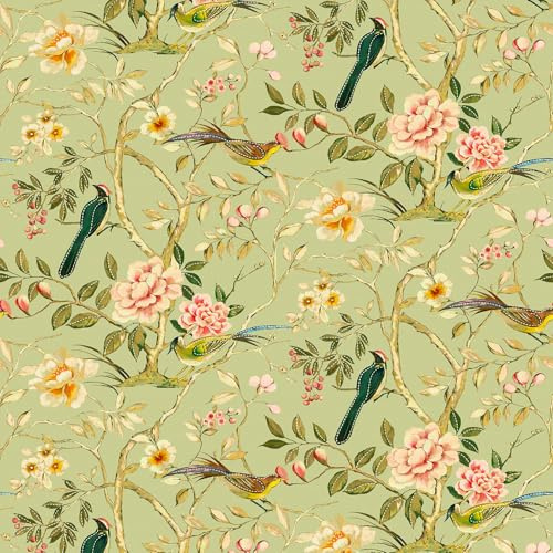 VaryPaper Chinoiserie, carta da parati autoadesiva con motivo floreale e uccello, carta da parati per mobili, 44,5 x 200 cm, retro adesivo, in plastica, stile vintage, per soggiorno, corridoio