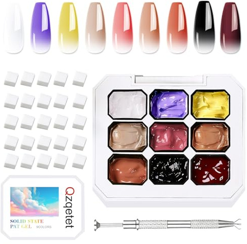 9 Färg Gel Patting Ombré Gradient Nagellack För Aura och UV LED Blush Nail Art För Nybörjare Med Svamp, För Hem och Salong (01)