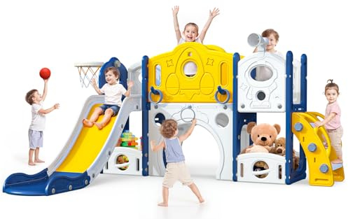 Kinder Rutsche: Kleinkind Rutsche mit Basketballkorb, Spielzeug für Kleinkinder 1-3 Jahre (Extra groß,Blau)