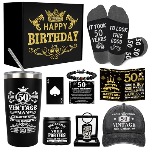 50th Birthday Gifts for Him Men Tumbler Set, Cool Gifts for 50 Year Old Man | Stainless Steel Tumbler, Ready for Gift Box, Mens 50th Birthday Gifts Ideas, Happy 50th Birthday Decorations for Him Men