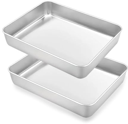 2 bandejas para horno, rectangulares, 30 x 25 x 5,5 cm, bandeja para tartas de acero inoxidable, apta para lavavajillas, bandeja para horno profunda, bandeja para grasa, bandeja para hornear, asar