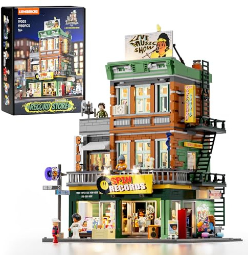 Lumibricks Plattenladen Beleuchtung Klemmbausteine Haus - 1980 Pcs Street Fusion Audio Shop, Multi-Form Modular Building Sammlung Kit für Erwachsene & Musikliebhaber