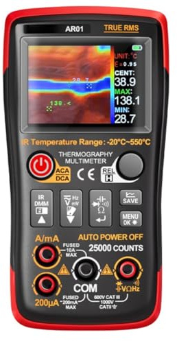 Gettimore Multimetro 2 in 1 da 25000 conteggi con termocamera, tester di tensione e corrente CA/CC, display TFT da 2,4 pollici, per misurazione della temperatura a infrarossi e registrazione della